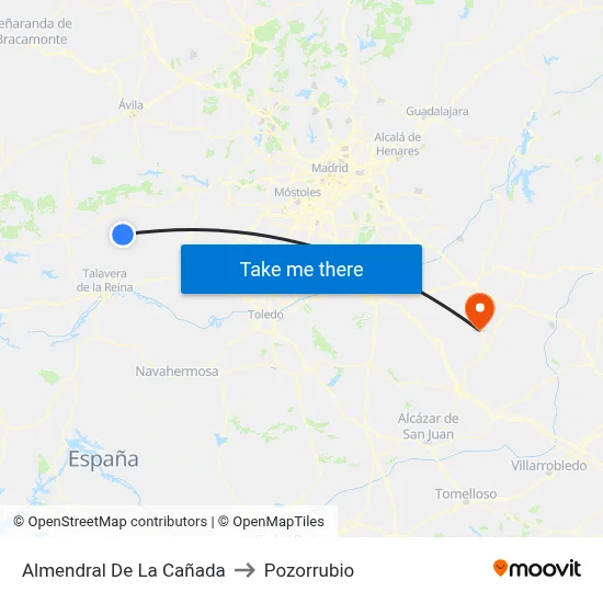 Almendral De La Cañada to Pozorrubio map