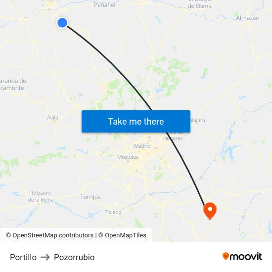 Portillo to Pozorrubio map