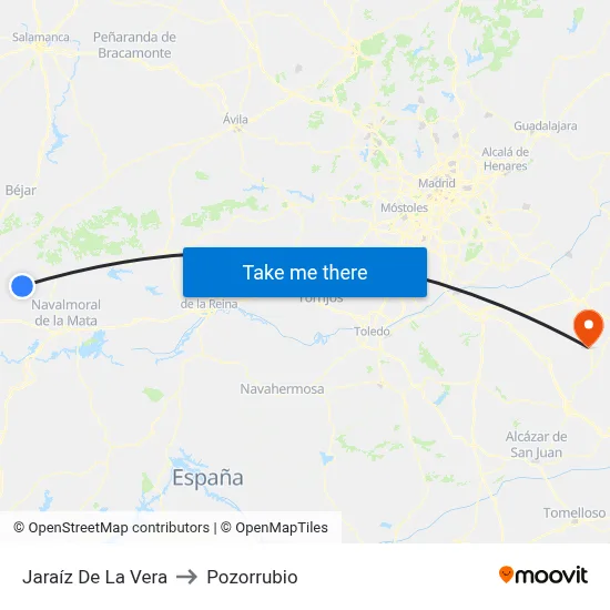 Jaraíz De La Vera to Pozorrubio map