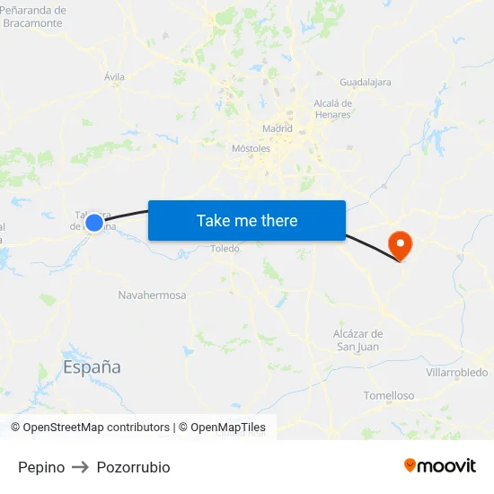 Pepino to Pozorrubio map