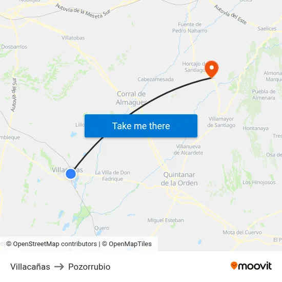 Villacañas to Pozorrubio map