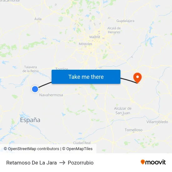 Retamoso De La Jara to Pozorrubio map