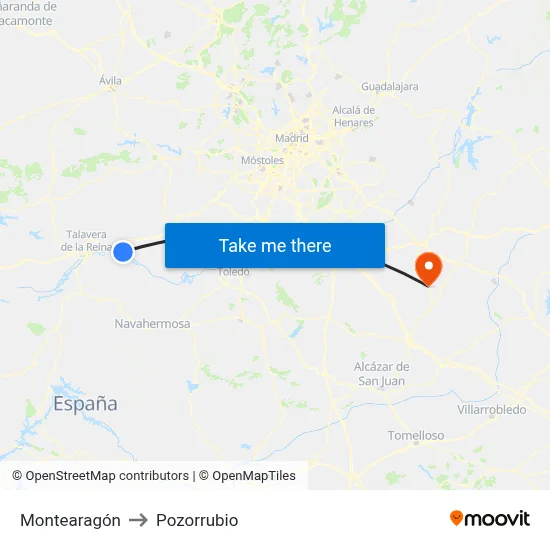 Montearagón to Pozorrubio map