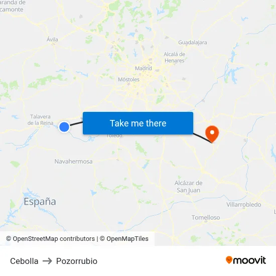 Cebolla to Pozorrubio map
