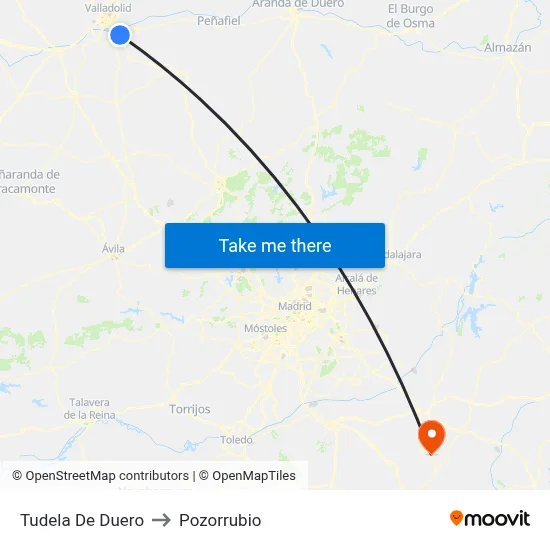 Tudela De Duero to Pozorrubio map