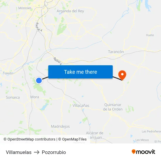 Villamuelas to Pozorrubio map