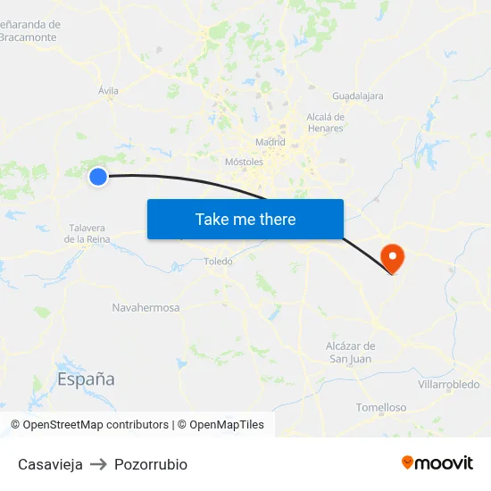 Casavieja to Pozorrubio map