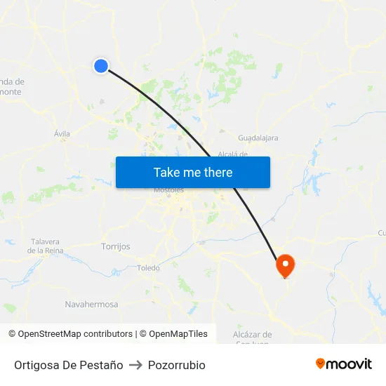 Ortigosa De Pestaño to Pozorrubio map