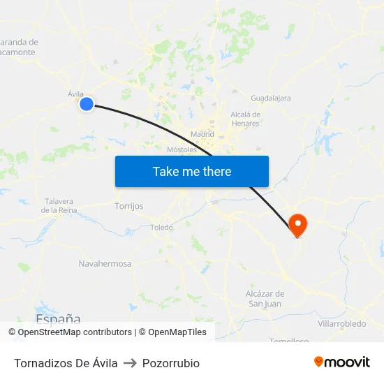 Tornadizos De Ávila to Pozorrubio map
