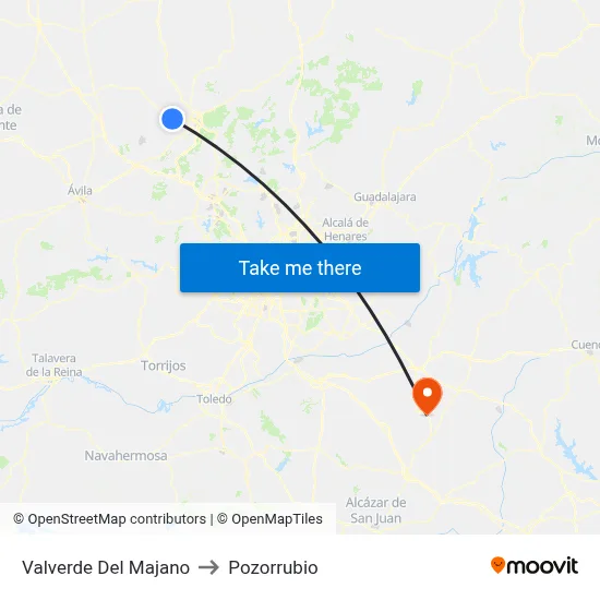 Valverde Del Majano to Pozorrubio map