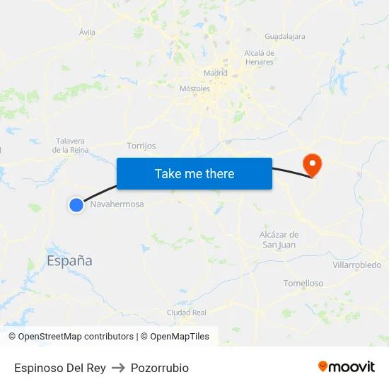 Espinoso Del Rey to Pozorrubio map