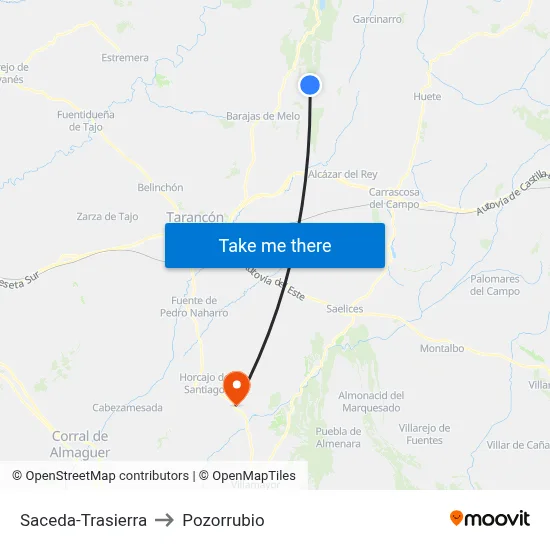 Saceda-Trasierra to Pozorrubio map