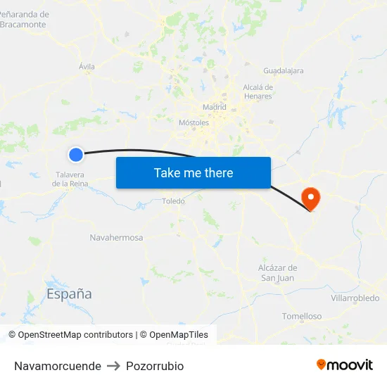 Navamorcuende to Pozorrubio map
