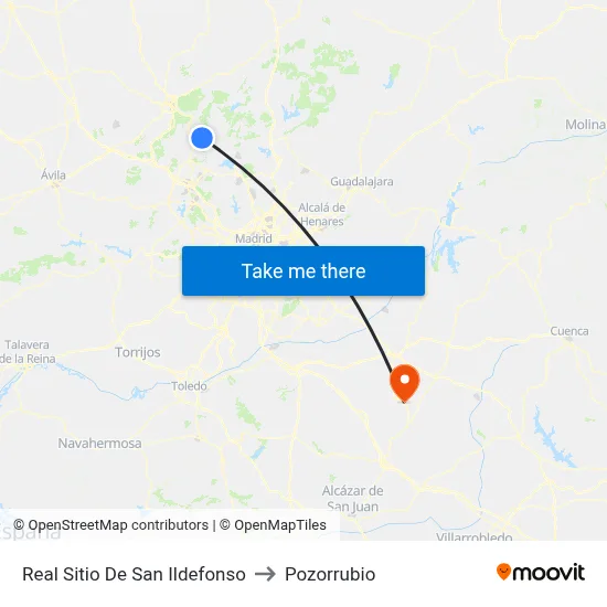 Real Sitio De San Ildefonso to Pozorrubio map