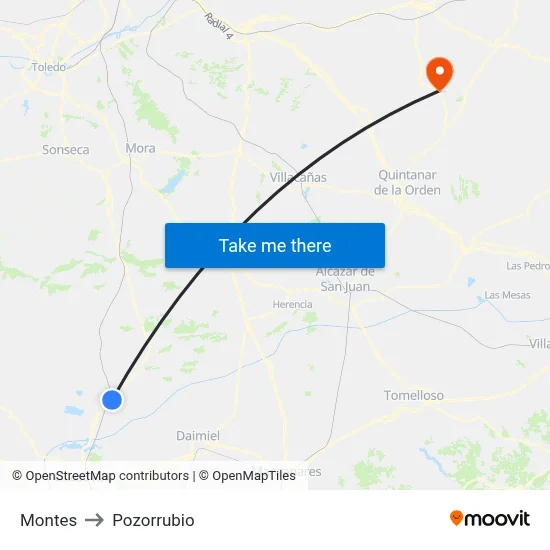 Montes to Pozorrubio map