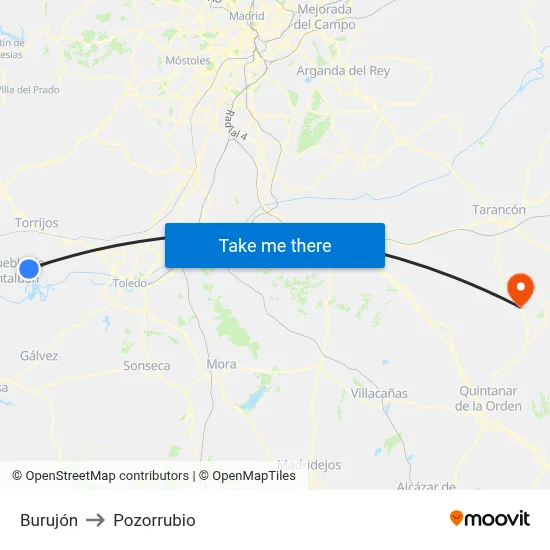 Burujón to Pozorrubio map