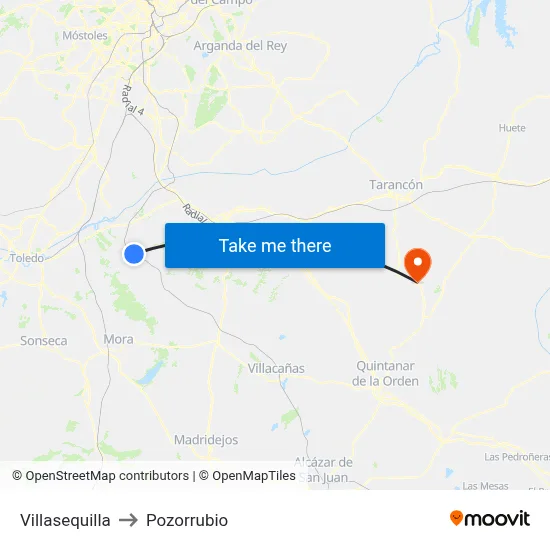 Villasequilla to Pozorrubio map