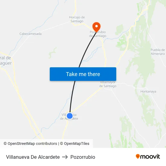 Villanueva De Alcardete to Pozorrubio map