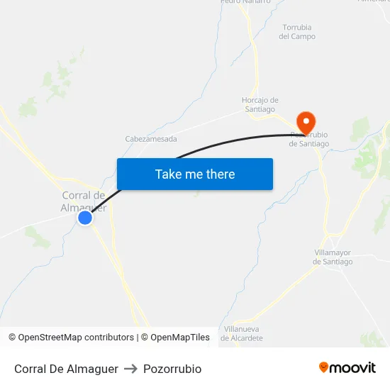 Corral De Almaguer to Pozorrubio map