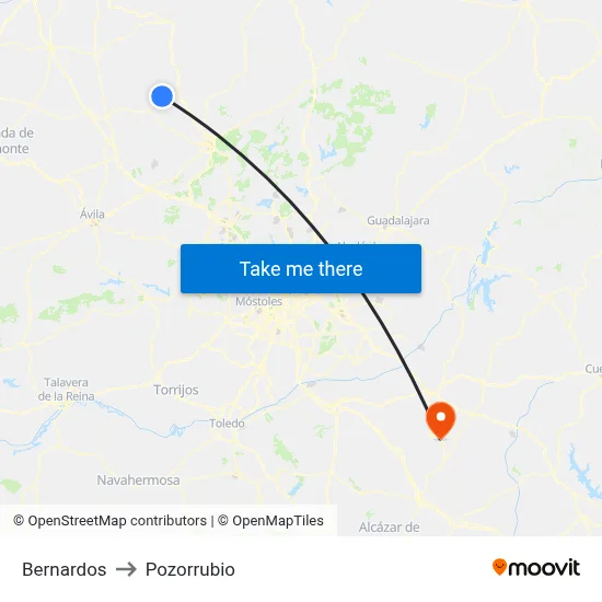 Bernardos to Pozorrubio map