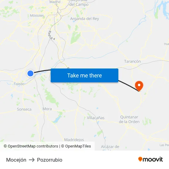 Mocejón to Pozorrubio map