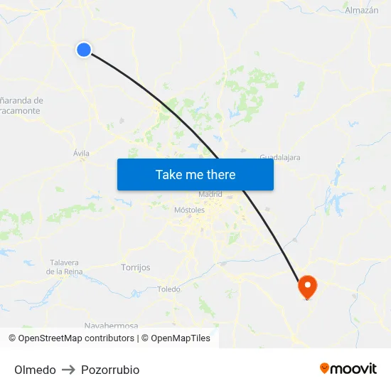 Olmedo to Pozorrubio map