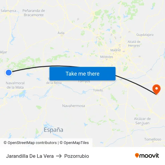 Jarandilla De La Vera to Pozorrubio map