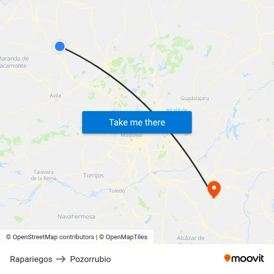 Rapariegos to Pozorrubio map