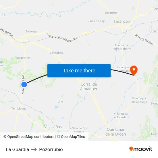 La Guardia to Pozorrubio map