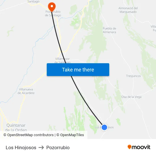 Los Hinojosos to Pozorrubio map