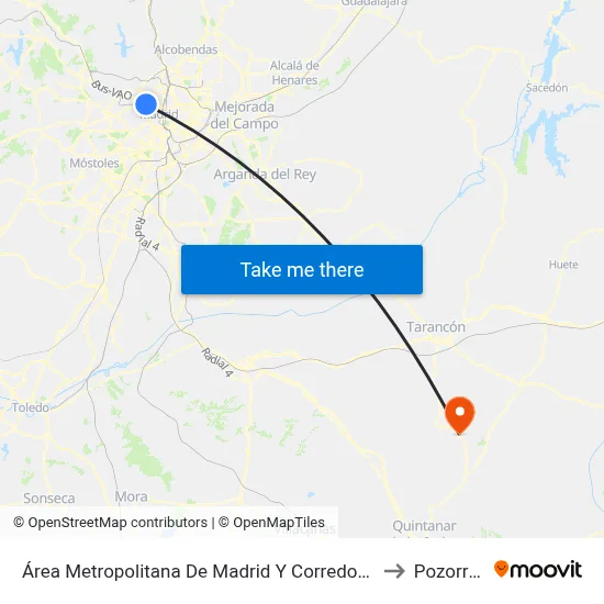 Área Metropolitana De Madrid Y Corredor Del Henares to Pozorrubio map