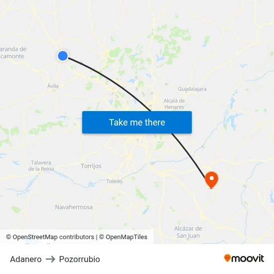 Adanero to Pozorrubio map
