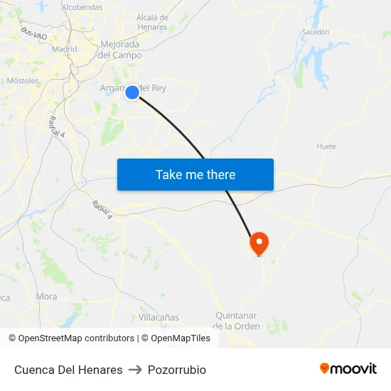 Cuenca Del Henares to Pozorrubio map