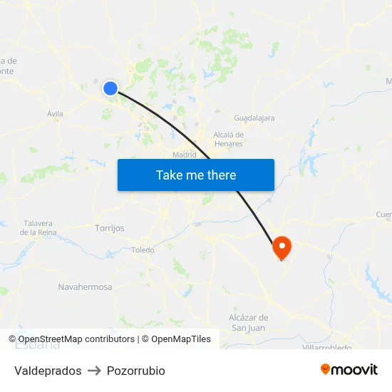 Valdeprados to Pozorrubio map