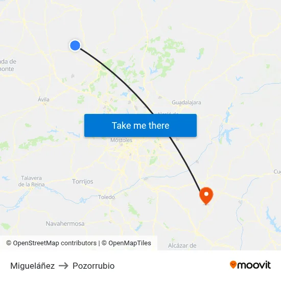 Migueláñez to Pozorrubio map