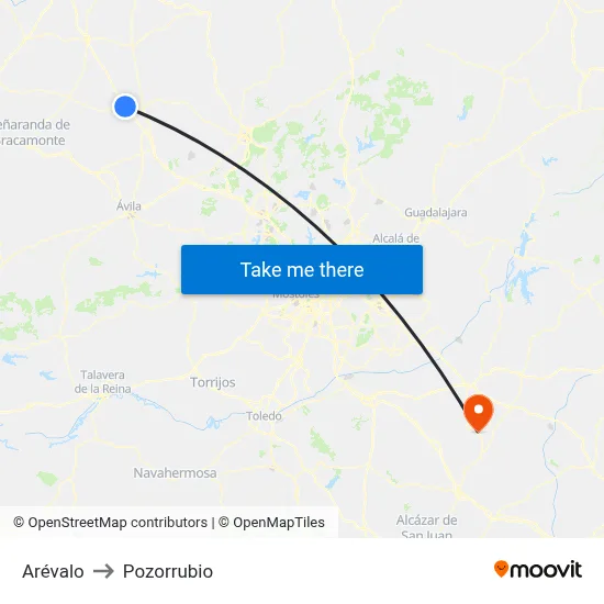 Arévalo to Pozorrubio map