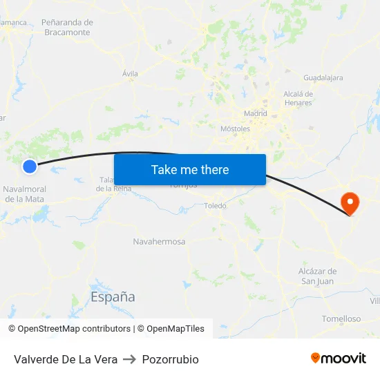 Valverde De La Vera to Pozorrubio map