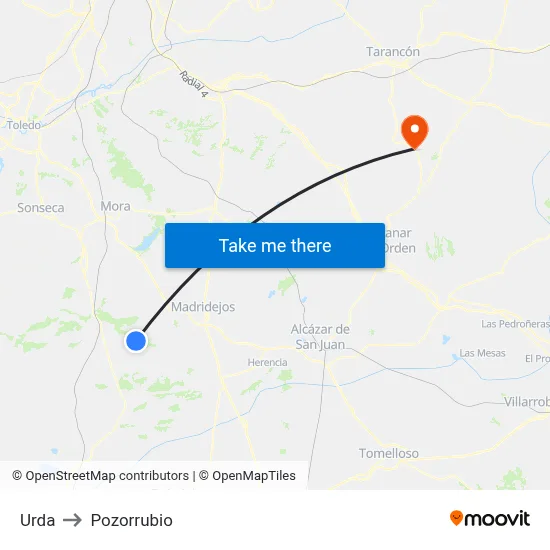 Urda to Pozorrubio map