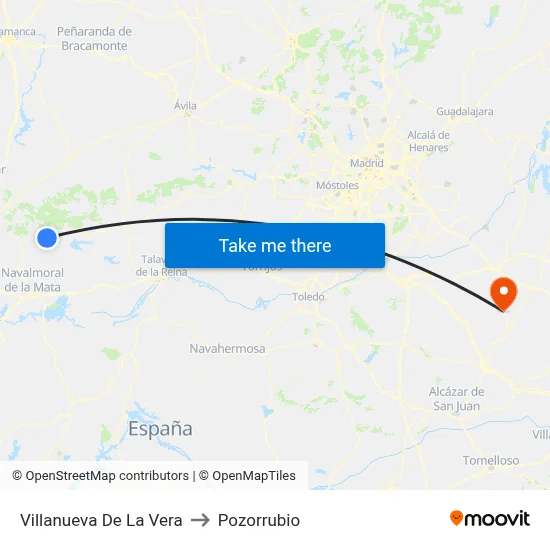 Villanueva De La Vera to Pozorrubio map