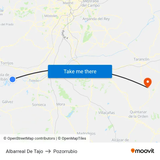 Albarreal De Tajo to Pozorrubio map