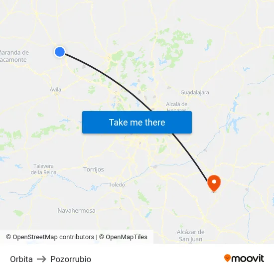 Orbita to Pozorrubio map