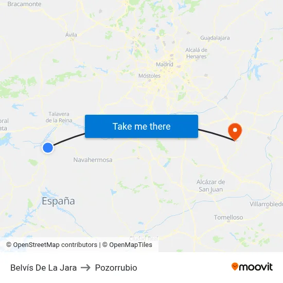 Belvís De La Jara to Pozorrubio map