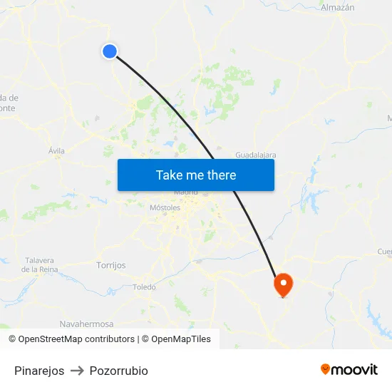 Pinarejos to Pozorrubio map