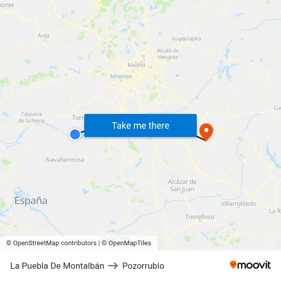 La Puebla De Montalbán to Pozorrubio map