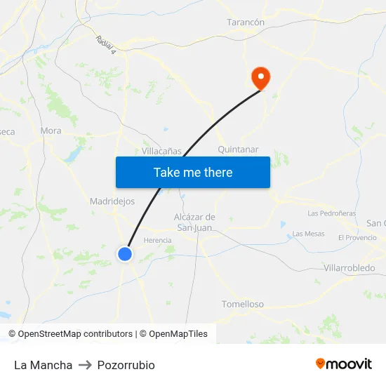 La Mancha to Pozorrubio map
