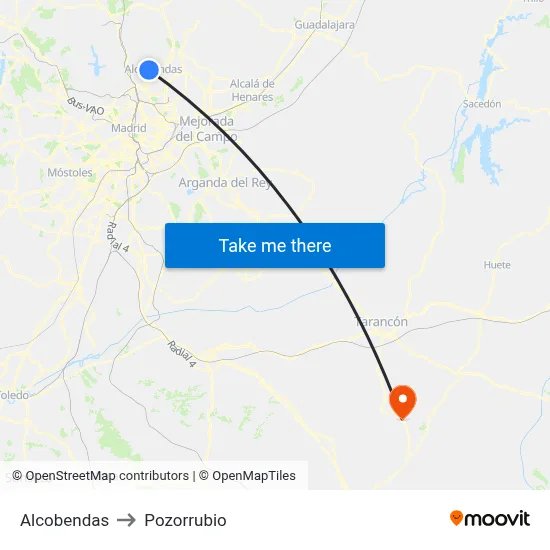 Alcobendas to Pozorrubio map