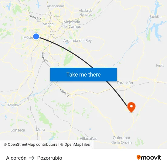 Alcorcón to Pozorrubio map