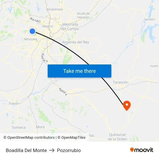 Boadilla Del Monte to Pozorrubio map