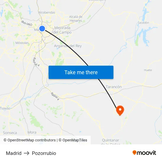 Madrid to Pozorrubio map