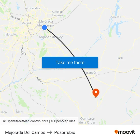 Mejorada Del Campo to Pozorrubio map